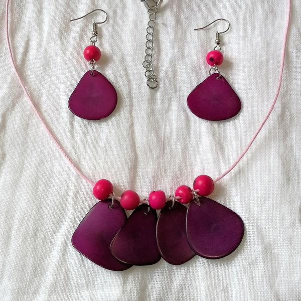 Parure Tagua prune rose