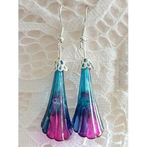 Blue pink flower earrings