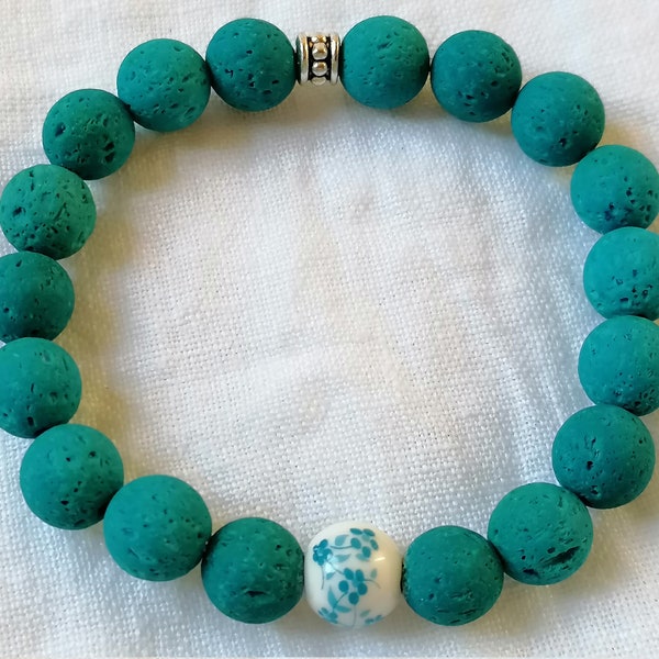 Bracelet perle fleurs turquoises