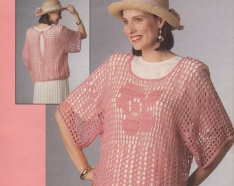 Rose Filet - Chic Sweaters Pattern.  Medium 36" - Large (41)".  PDF Download.