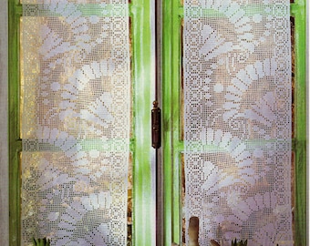 Fancy Fans - Crochet Curtain Pattern.  16" x 46-1/4".  PDF Download.