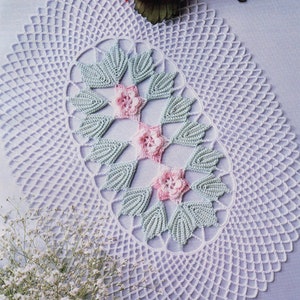 Rose Garden - Irish Crochet Doily Pattern.  12-3/4&quot; x 17-1/2&quot;.  PDF Download.