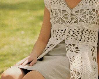 Lace Flared Vest - Summer Tops Pattern.  Petite 30-32 ", (Small 34-36" - Medium 38-40", Large 42-44" bust).  PDF Download.
