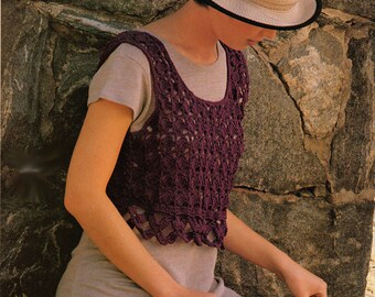 Openwork Cropped Top - Summer Tops Pattern.  Petite 32- 34" - (Small 36" - Medium 38", Large 40" bust).  PDF Download.