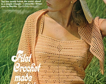 Camisole & Shawl - Filet Crochet Made For Today Pattern.  Size 6 - 8, Size (10 - 12). (14 - 16).  PDF Download.