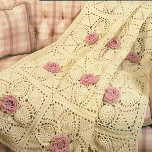 Roses and Pineapples - Victorian Beauties Afghan Pattern.  Approx. 50" x 74".  PDF Download.