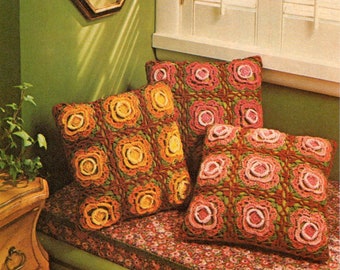 Three Color Schemes - Victorian Touch Pillow Pattern.  Approx: 11" x 11".  PDF Download.
