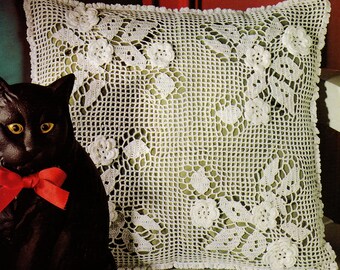 Cherry Blossoms - Irish Crochet Pillow Pattern.  12-1/4" Square.  PDF Download.