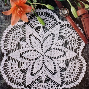 Lily In Bloom - Fine Art Crochet Doily Pattern.  10-1/2&quot; Diameter.  PDF Download.