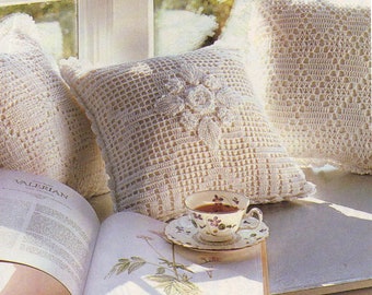 Tender Trio - Irish Crochet Pillow Pattern.  15-1/2" Square.  PDF Download.