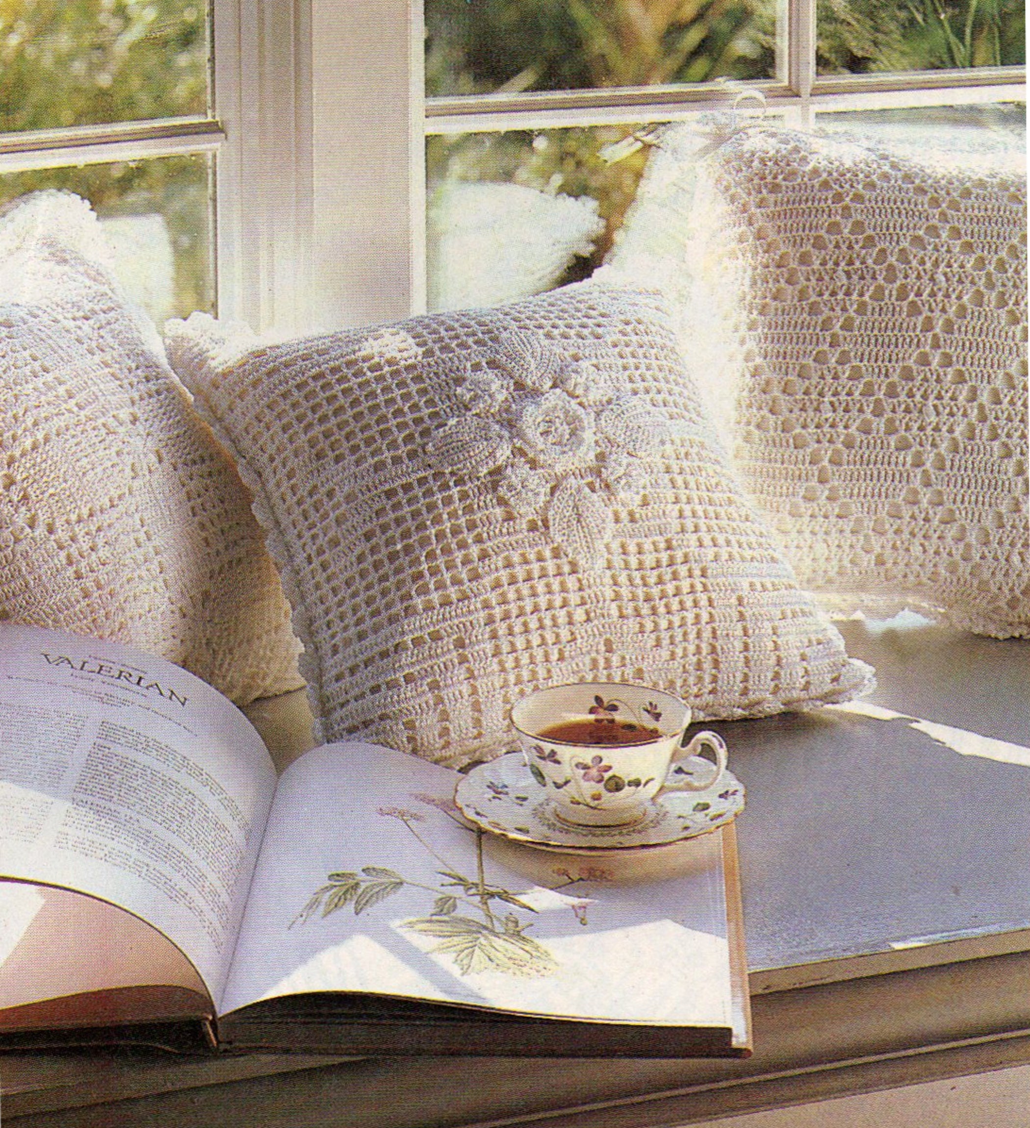 Tender Trio Irish Crochet Pillow Pattern. 15-1/2" Square.