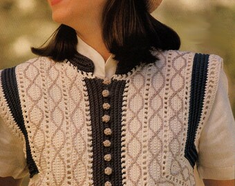 Cabled Vest - Summer Tops Pattern.  Small 36" - (Medium 38", Large 40-41", Extra Large 42-44" bust).  PDF Download.