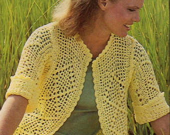 Lacy Jacket - Filet Crochet Made For Today Pattern.  Size Small - (Medium) - (Large).  PDF Download.