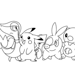 May include: Black and white line drawing of five cartoon characters. The characters are a green lizard, a yellow mouse, a pink pig, a brown dog, and a pink and white seahorse.
