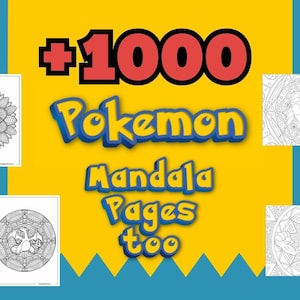 May include: A collection of printable Pokemon mandala coloring pages. The image shows six different designs featuring various Pokemon characters. The text on the image reads " +1000 Pokemon Mandala Pages Too".
