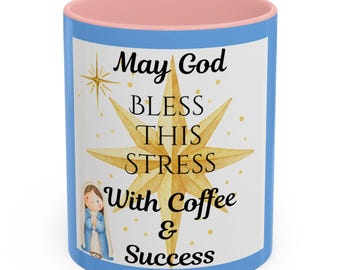 Religious 11oz and 15oz Coffee Mug | Faith Design Mug in Assorted Colors, Spiritual Church Mug, Prayer Cup With Mary and Stars