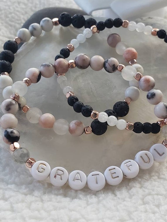 Beaded Natural Stone Bracelet Featuring Letter Beads That Sa (430037)