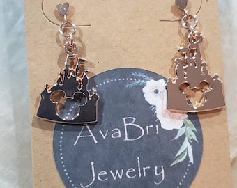 Pendientes del Castillo de Disney - Estilos Oro Rosa y Plata - Pendientes de presión