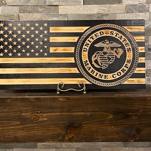 Rustic Wooden U.S. Marine Corp EGA American Flag
