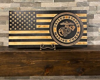 Rustic Wooden U.S. Marine Corp EGA American Flag