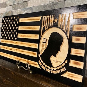 Rustic Wooden POW/MIA Vietnam War Memorial Flag