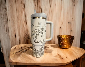 Sea Turtle Engraved Stanley 40 oz Tumbler - Personalized Ocean Cup