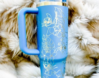 Engraved Stitch Stanley Tumbler: Tropical 40 oz Quencher