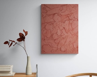Original abstract textured artwork. Peach, rose textured painting. Abstract textured painting on canvas. Textured wall art.