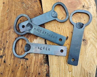 Personalized opener, hand forged opener, gift for him, personalized gift, engraved, beer opener, best man gift, bushcraft, outdoor