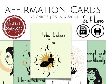 Printable Affirmation Cards for Self Love | Printable Vision Board Card | Mental Health Bulletin Board | Inspiration Card Deck