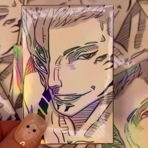 Jujutsu Anime JJK Heart-Eyes King of Curses Manga Panel Redraw Holographic Vinyl Sticker Gift Decals | For Laptops, Notebooks, Kindles