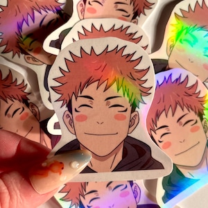 Jujutsu JJK Anime Manga Blushing Pink Haired Sorcerer Holographic Vinyl Sticker Decal Gifts | For Laptops, Notebooks, Tablets, Kindles