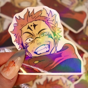 Jujutsu Anime JJK King of Curses &#39;Pspspsps&#39; Manga Holographic Vinyl Sticker Decal Gifts | For Laptops, Notebooks, Phones, Tablets, Kindles