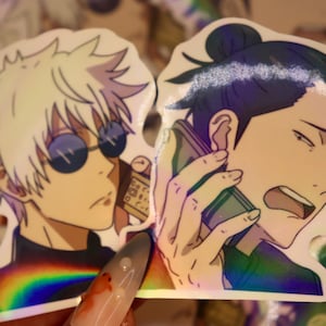 Jujutsu Anime JJK Sorcerer Besties Cellphone Manga Holographic Vinyl Sticker Gifts Decals | For Laptops, Phones, Tablets, Kindles, Notebooks