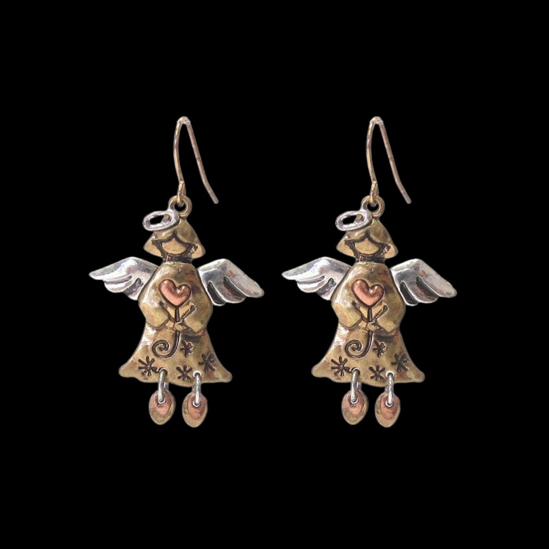 Silver Christmas Angel Dangle Earrings Angel Drop Earrings Etsy