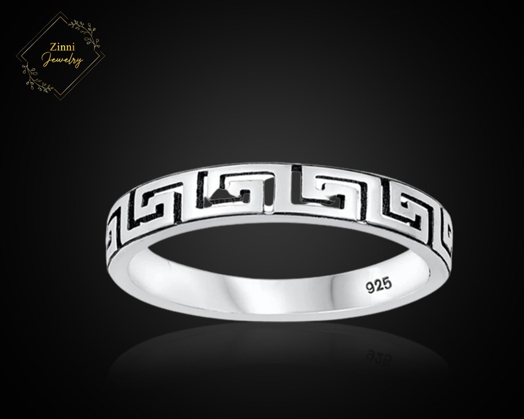 Cutout Greek Key Ring .925 Sterling Silver Greek Key Engagement Ring