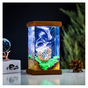 Lámpara de epoxi de la casa Slyth Erin, Gryffindor, Ravenclaw y Hufflepuff - Escuela Hogwarts, lámpara de resina personalizada, luz nocturna de Harry Potter.