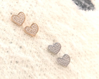 Heart Shaped CZ Women Girls Earrings, Stud Earring, Valentine Gift, Christmas Gift