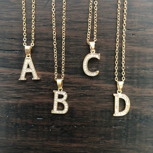 Collar inicial, collar de letras de oro, collar de cristal CZ, regalo de Navidad