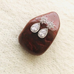 Crystal Earring, CZ Silver Wedding Earring, Prom Jewelry, Gifts