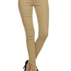 Khaki  High Waisted Pants , Skinny Khaki  Pants, High Rise Pants, Solid Khaki Color High Waist Pants, Christmas Gift