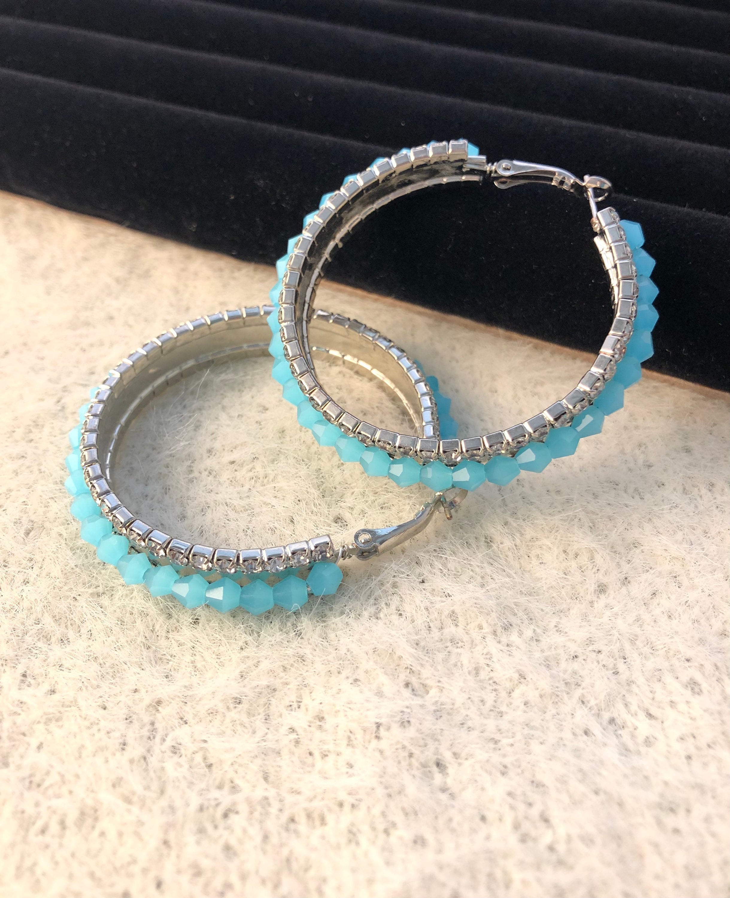 Rhinestone Hoop Earring with Glass Beads, Gift for Women
