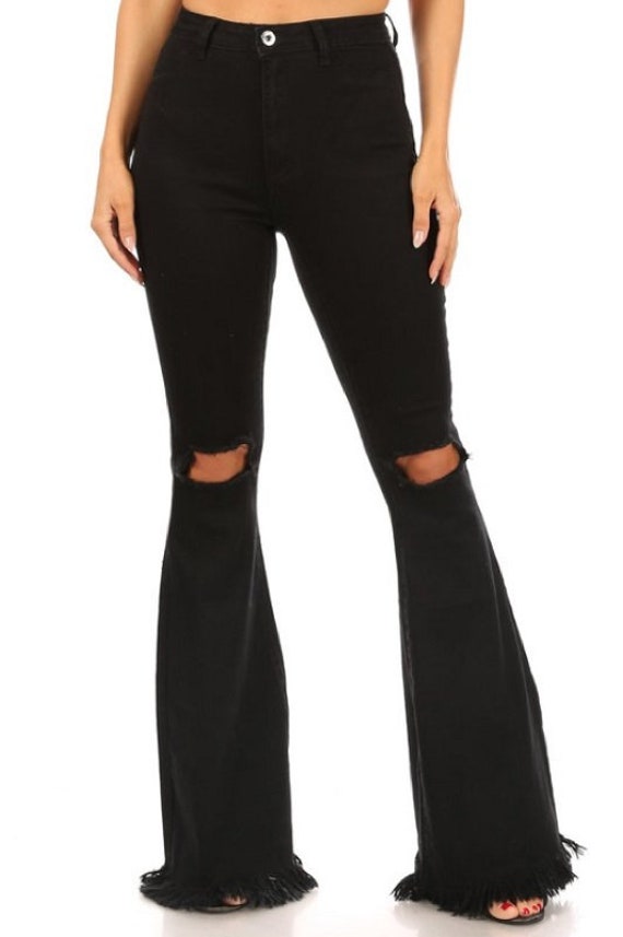 Fiona High Waisted Bell Bottom Flare Jeans - Black – Willow Boutique