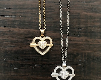 Heart Necklace, Gold Silver Cupid's Arrow Charm Pendant Necklace, Valentine Gift, Christmas Gift