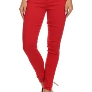 Red High Waisted Pants , Skinny  Red  Pants, High Rise Pants, Solid  Red Color High Waist Pants, Gift