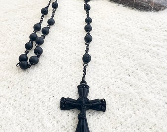 Rosary Solid Matte Black Beads Wearable Cross Catholic Mercy Necklace Rosario, Rosary Necklace, Black Necklace, Christmas Gift