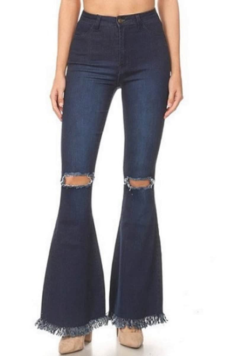 Bell Jeans with Distressed Detail in Mid Blue Wash main image 1