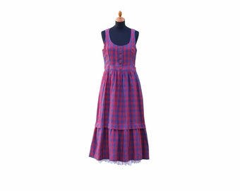 Bavarian Traditional Dress | Trachtenkleid | Blue And Red Cotton Check Dress In Bavarian Style