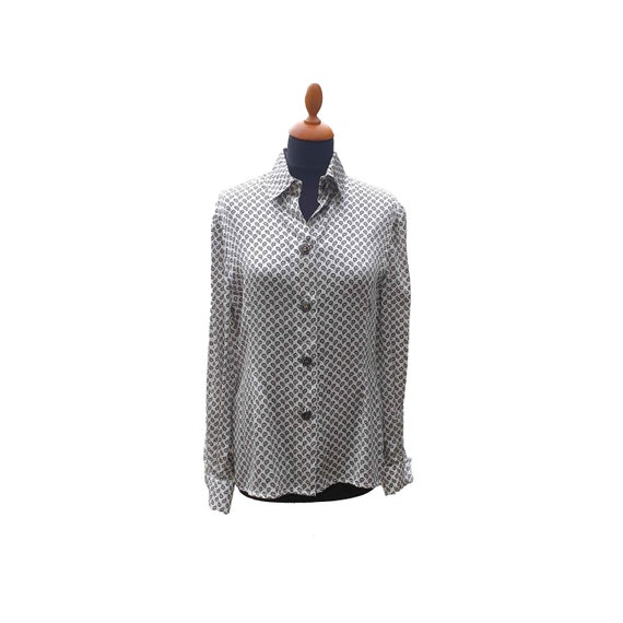BLACK WHITE BLOUSE Paisley Silk Shirt 