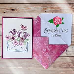 Embroidered Greeting Card, Postcard, Bouquet, Flowers, Notecard